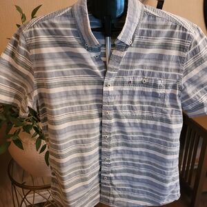 Tommy Hilfiger Blue, Green and White Striped Button Down Shirt